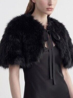 Black Faux Fur Capelet Shrug with Tie Closure